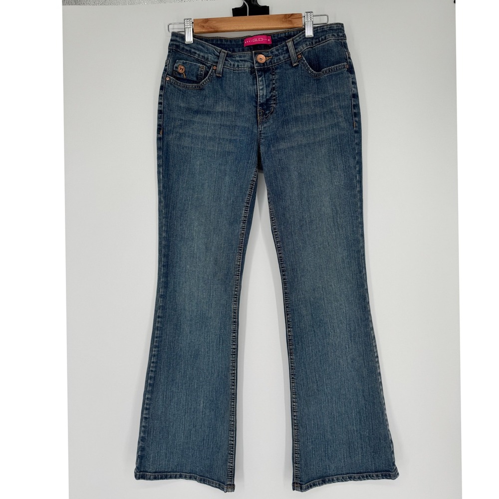 Vtg Y2K GLO Flare Jeans Jr 7 Blue Denim Low Rise Bootcut McBling Brat Aesthetic